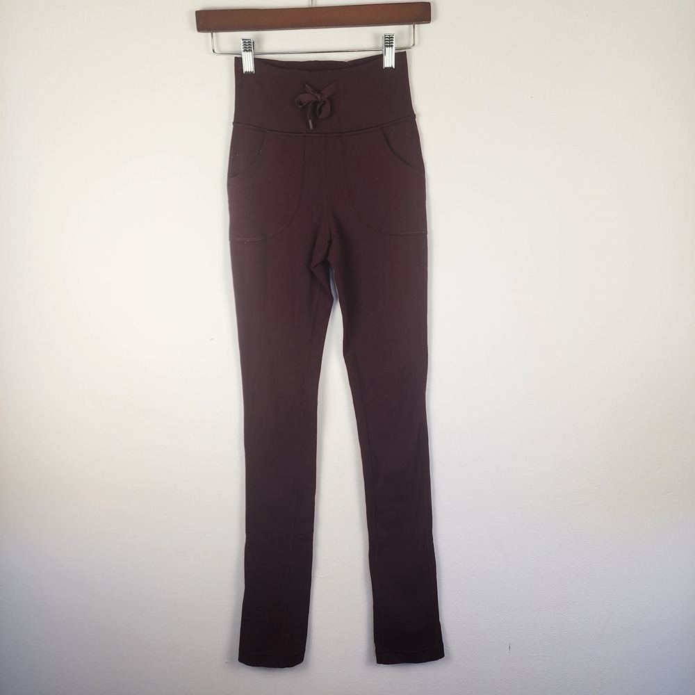 Lululemon High Rise Yoga Pants Pockets Drawstring Burgundy Red Size 2